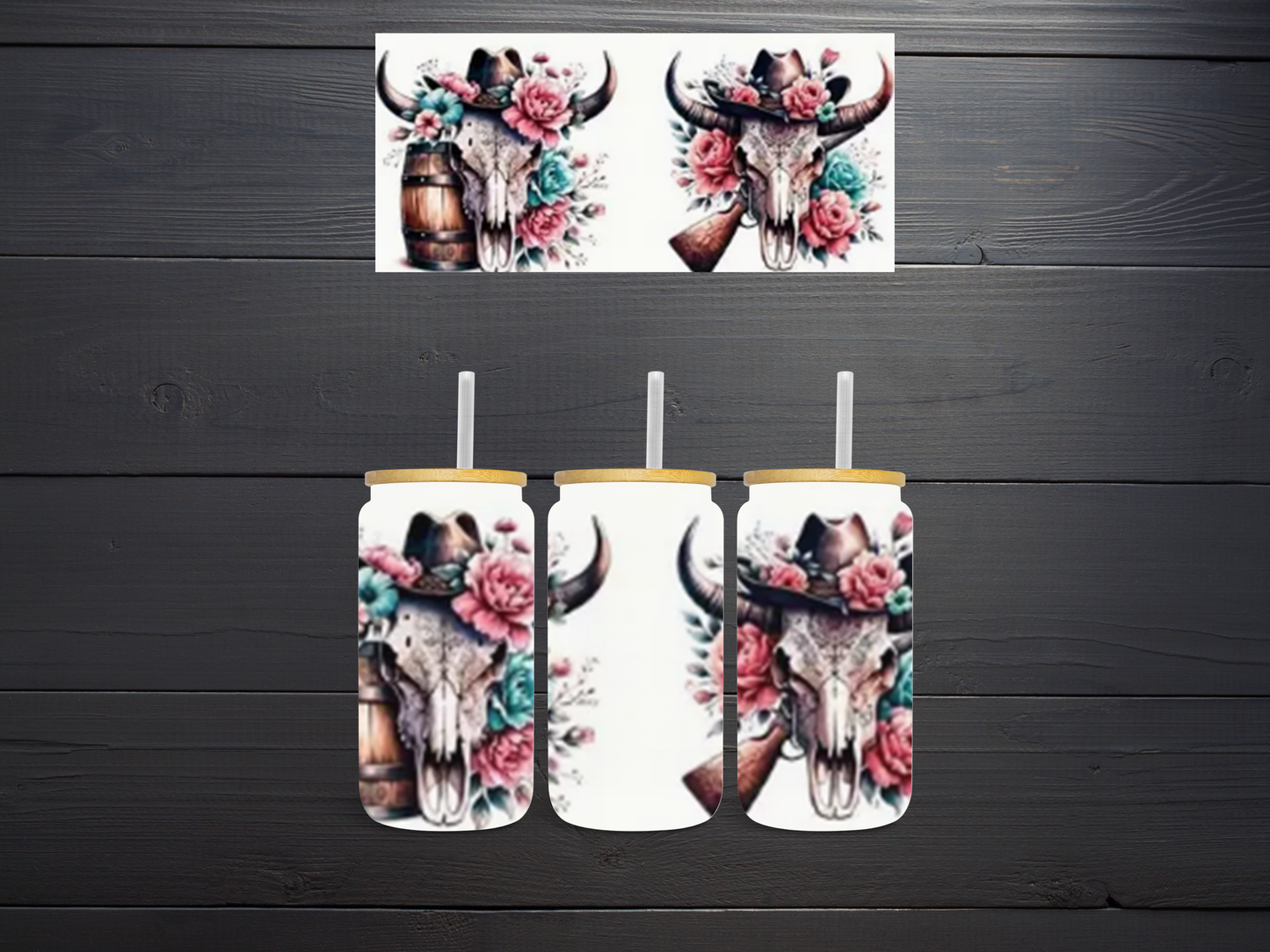 Barrels, Guns, Cow Skulls