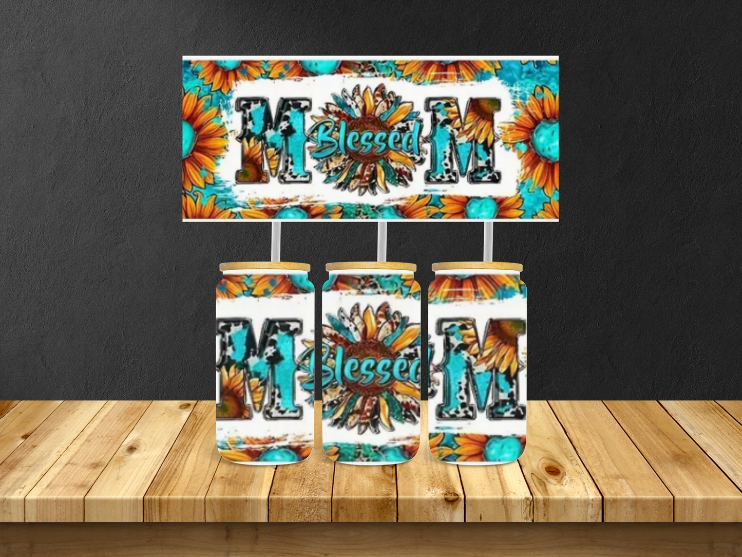 Turquoise & Sunflowers "Blessed Mom"