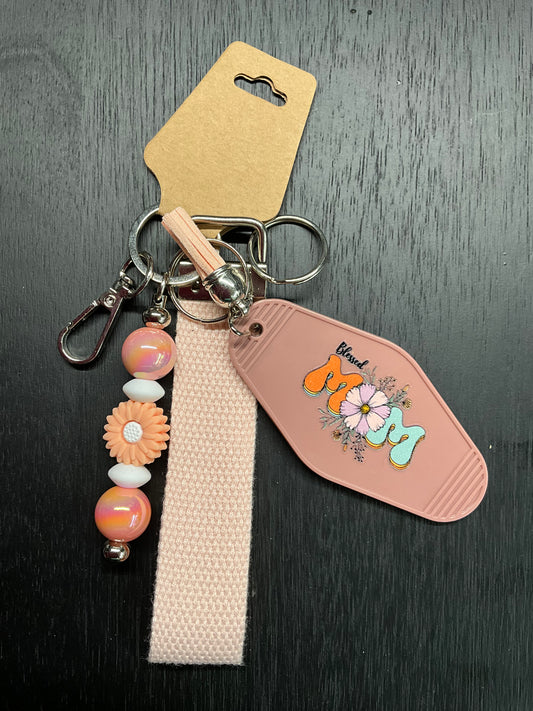 "Blessed Mom – Vintage Floral Keychain Set"